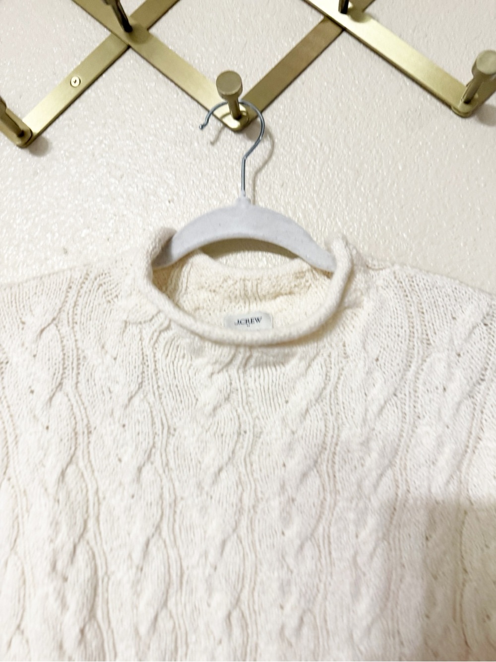 JCrew Cable Knit Mock Roll Neck Sweater in Natural Cream Size Large NEW CP349 - Picture 6 of 6